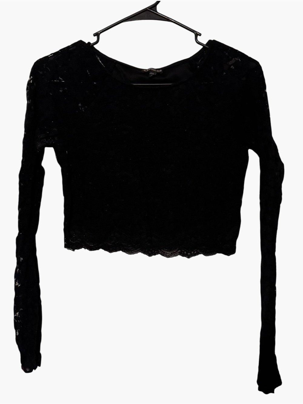 Express Black Lace Long-Sleeve Crop Top